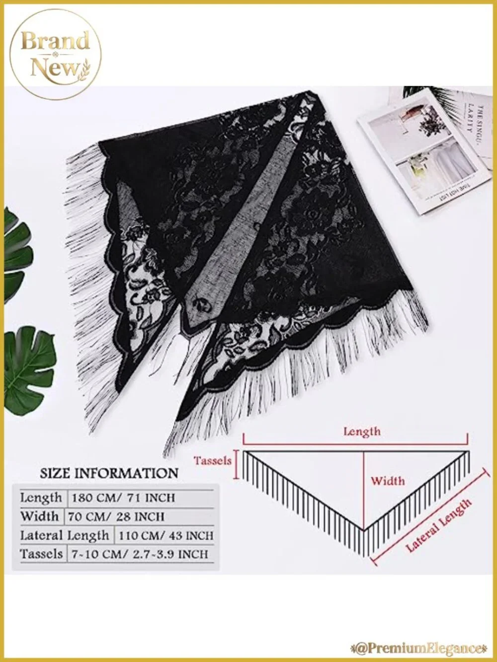 Lace Triangle Shawl with Tassels Floral Sheer Wrap for Evening